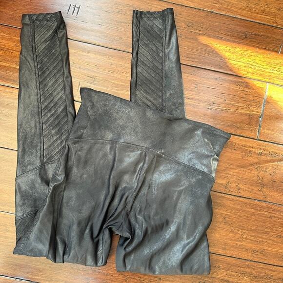Spanx Faux Leather Moto Legging Black Women's LARGE Ankle Length - Picture 7 of 11